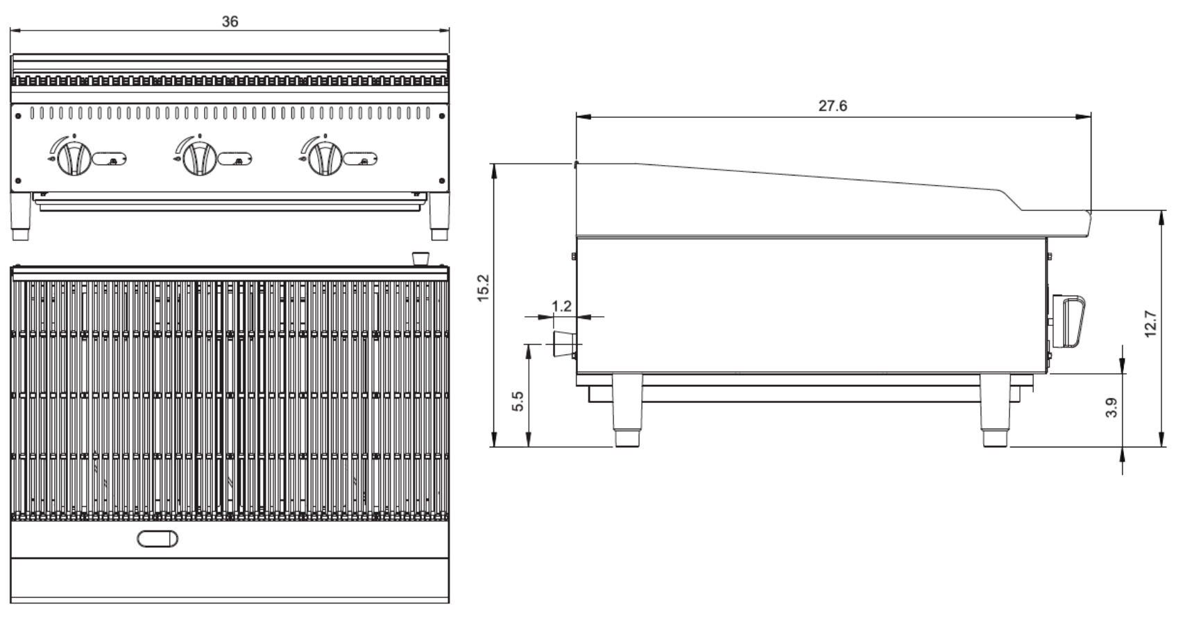 36″ Radiant Char Grill Specifications