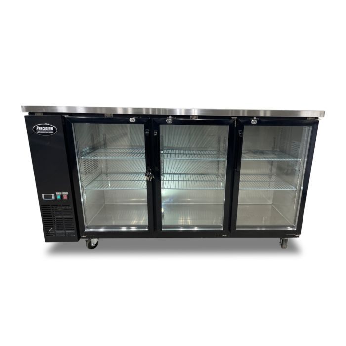 Front View - 72″ Glass 3 Door Back Bar Refrigerator