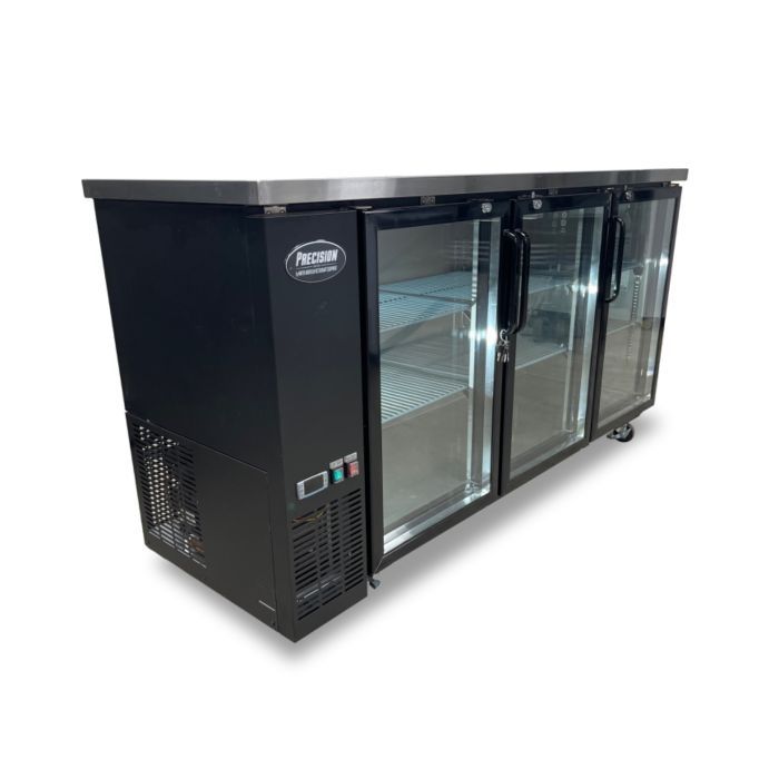 Sided View - 72″ Glass 3 Door Back Bar Refrigerator
