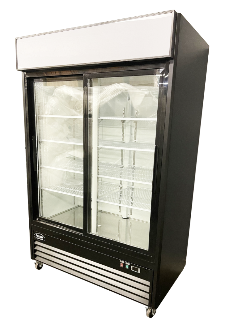 Sided View - Double Glass Door Merchandiser Refrigerator