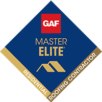 GAF Master Elite Residential Roofing Contractor logo on a diamond-shaped blue background.