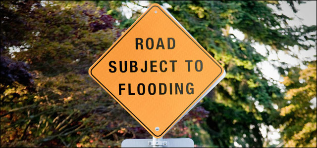 A warning sign for flooded area
