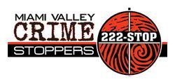 A logo for miami valley crime stoppers with a fingerprint on it.