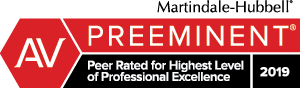 Martindale-Hubbell AV Preeminent rating badge, red and black, stating 