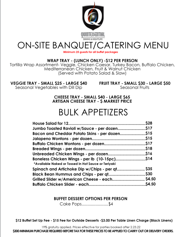 Quintessential Dining & Nightlife Catering Menu Saint Charles
