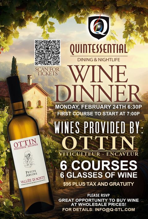 A poster for a wine dinner with wines provided by ottin