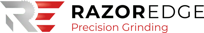 RAZOR EDGE Precision Grinding logo with red and gray stylized initials on a white background