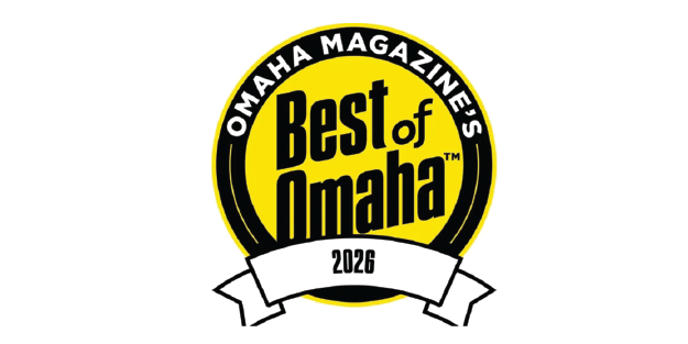 Omaha Magazine’s “Best of Omaha” 2020 award logo in black, yellow, and white