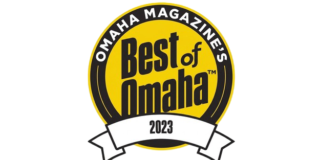 Best of Omaha 2023 award badge with yellow, black, and white circular design