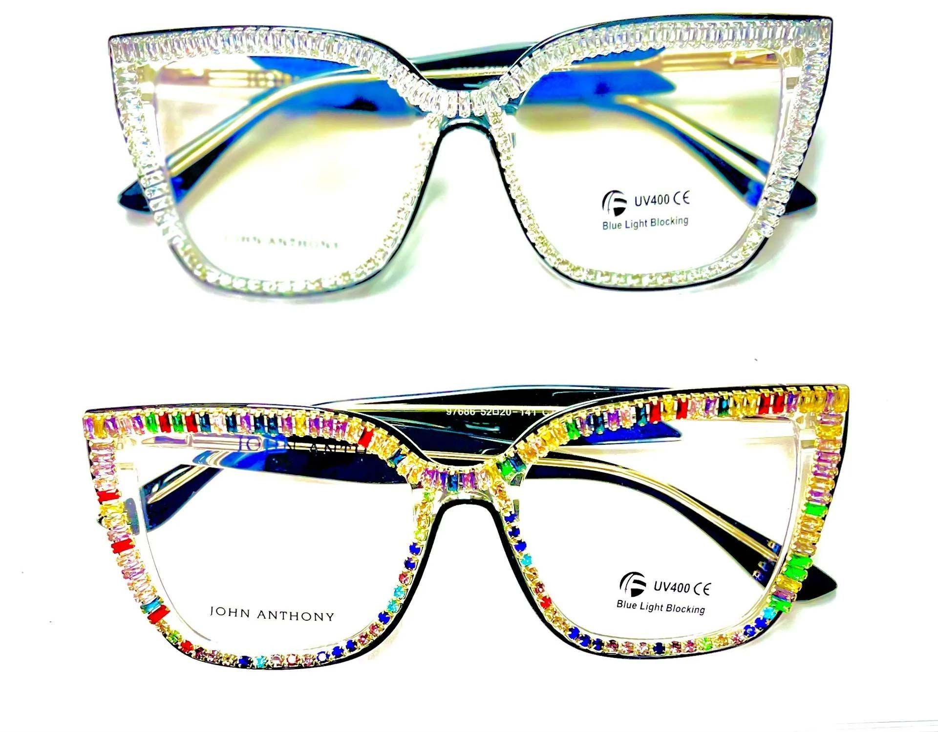 Two pairs of glasses with crystals