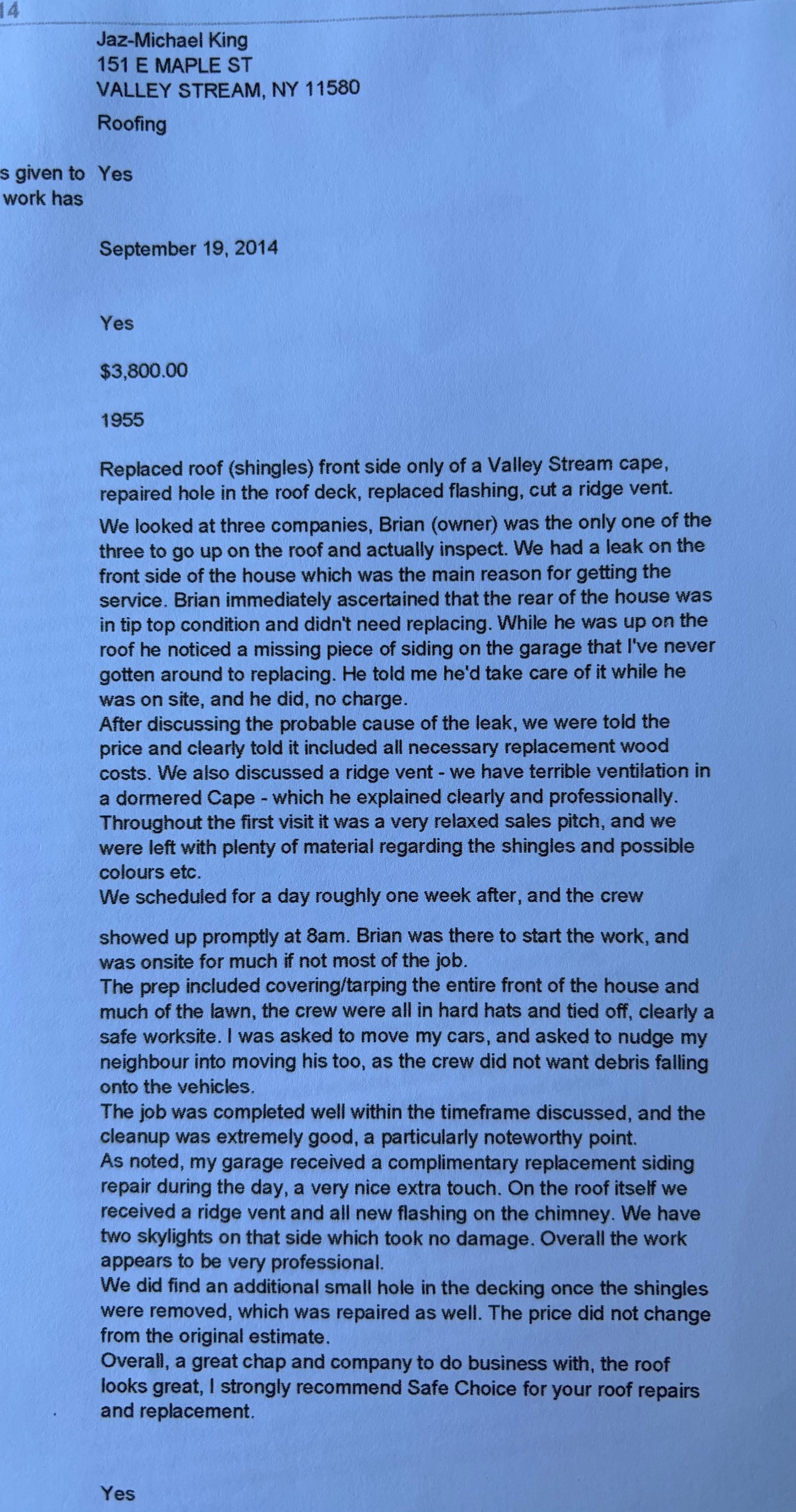 A printed document with text, likely a letter or report, in black font on white paper.