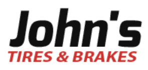 John's Tires & Brakes logo in black and red text