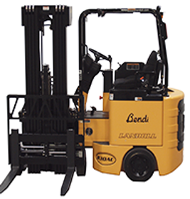 A yellow forklift with the word bends on it