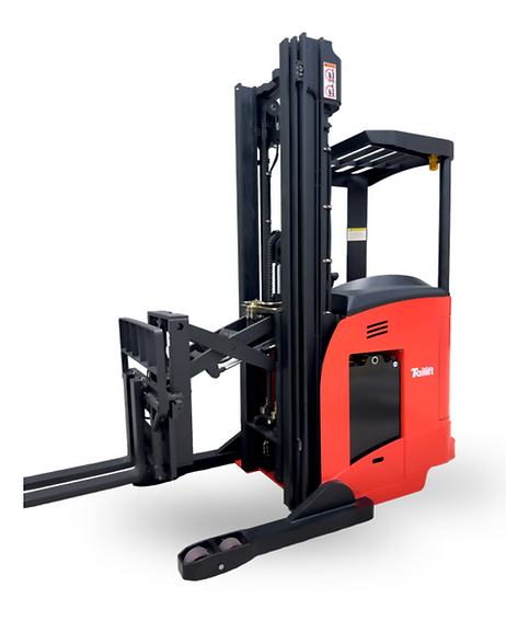 A red and black forklift is sitting on a white surface