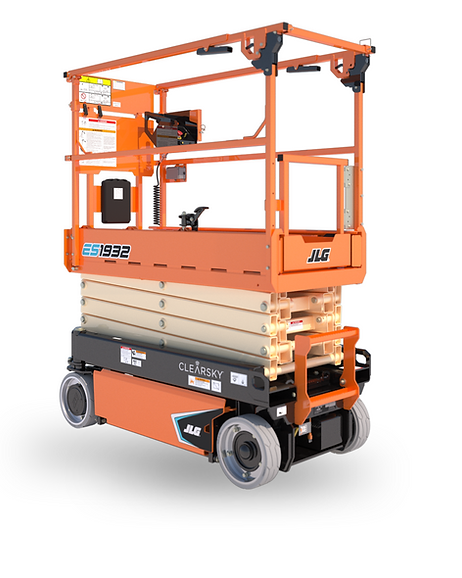 A jlg scissor lift is shown on a white background