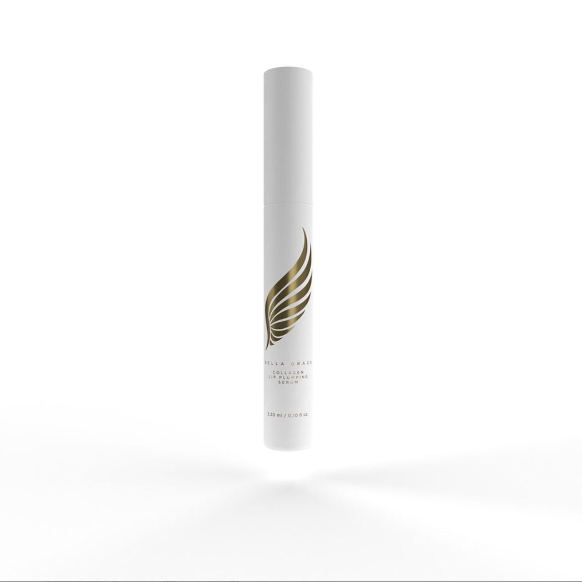 White cylinder with gold wing logo and text.