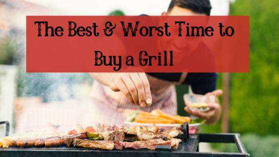 Man grilling food outdoors with text overlay: 