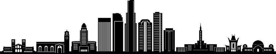 A black and white silhouette of a city skyline