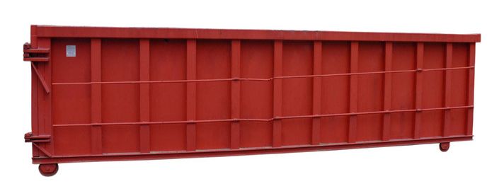 Red rectangular dumpster.