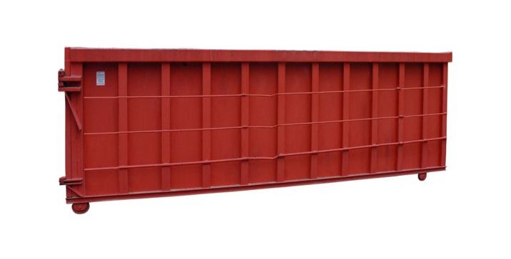 Red rectangular dumpster.