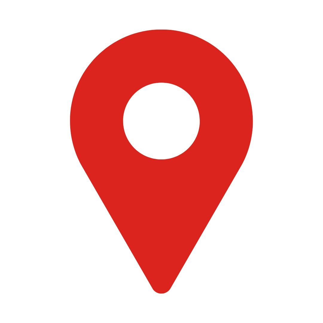 A red map pin with a white circle in the middle on a white background.