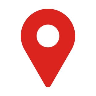 A red map pin with a white circle in the middle on a white background.