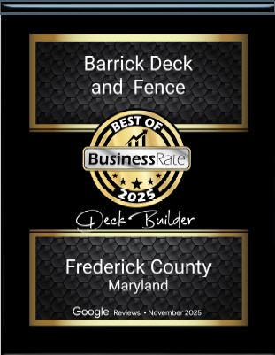 Award plaque for Barrick Deck and Fence,