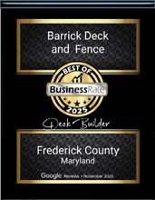 Award plaque for Barrick Deck and Fence, 