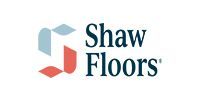 The logo for Shaw Floors, featuring a stylized S symbol in blue and red next to the brand name in dark blue text.