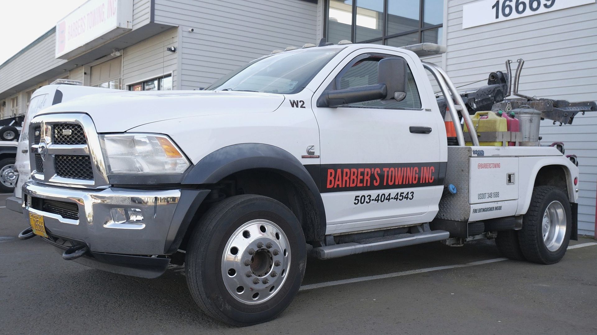 White tow truck with 