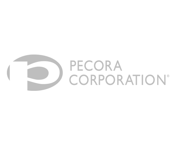 Pecora Corporation logo in gray text and stylized “P” icon on a white background