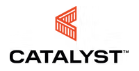 Catalyst logo with orange geometric mark above black wordmark on white background