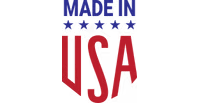 Made in USA logo in blue and red with stars above the letters