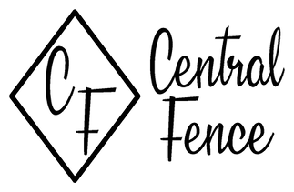 Black-and-white Central Fence logo with stylized C F inside a diamond and script text.