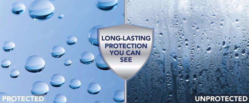 Comparison of protected and unprotected surfaces with water droplets.