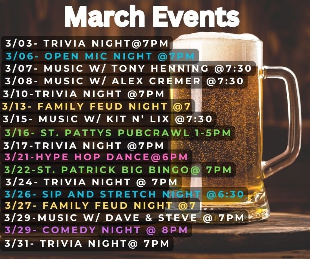 A poster advertising March events