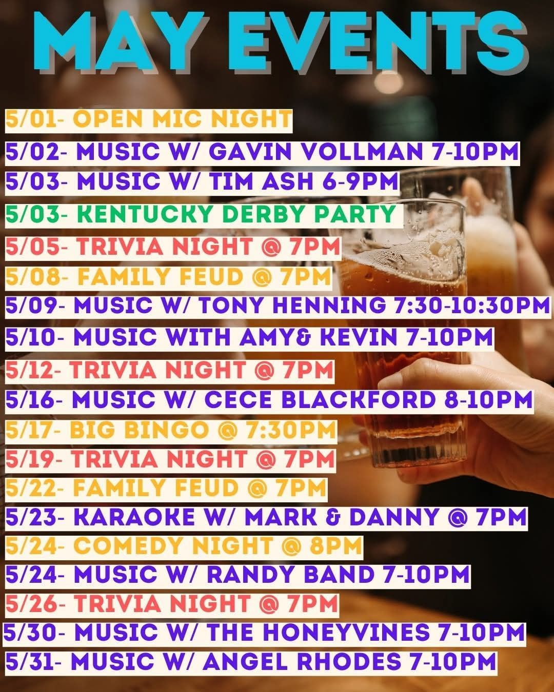 A poster advertising May events