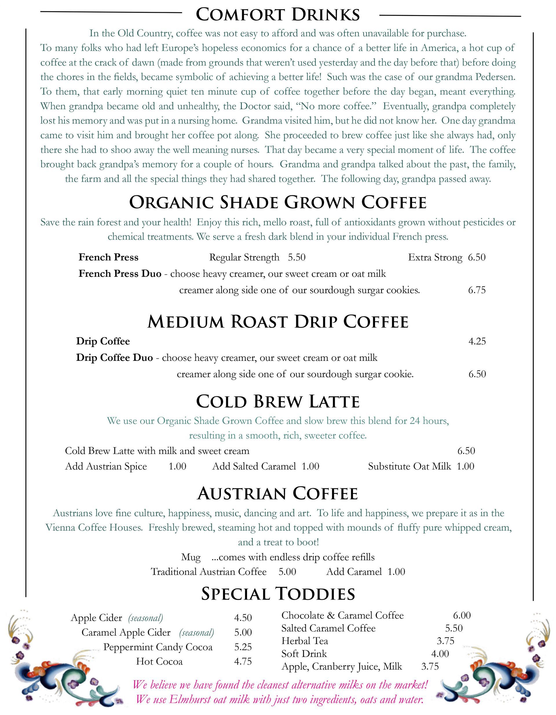 The Old European Restaurant menu with floral border and text.