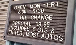 Oil change sign