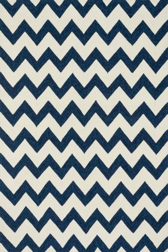 Navy and cream zigzag patterned rug.