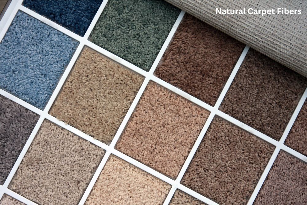 Carpet sample board showing squares of various natural fiber colors.