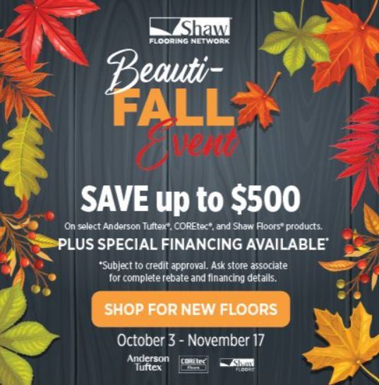 Shaw Flooring Beauti-FALL event advertisement.