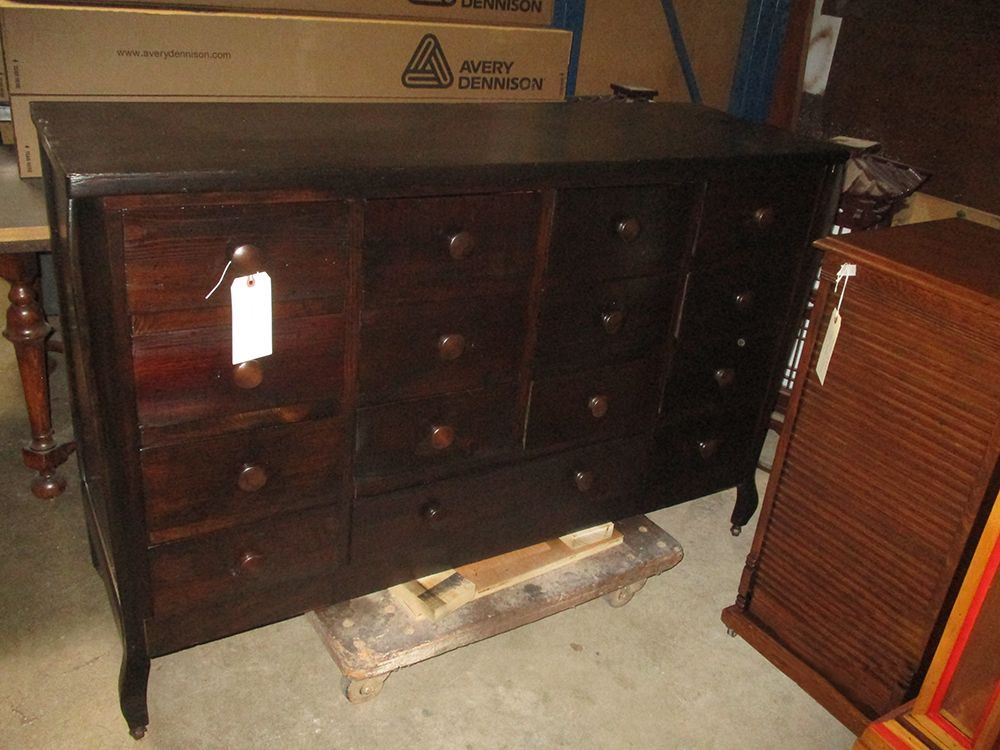 A custom dresser with a tag