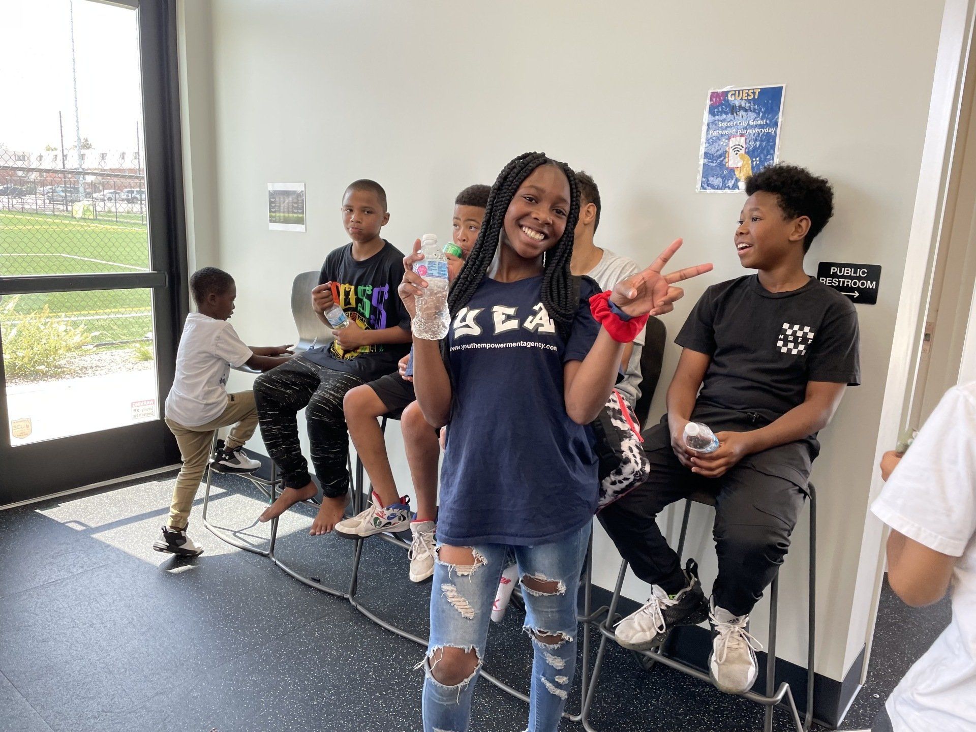 Girl with blue shirt