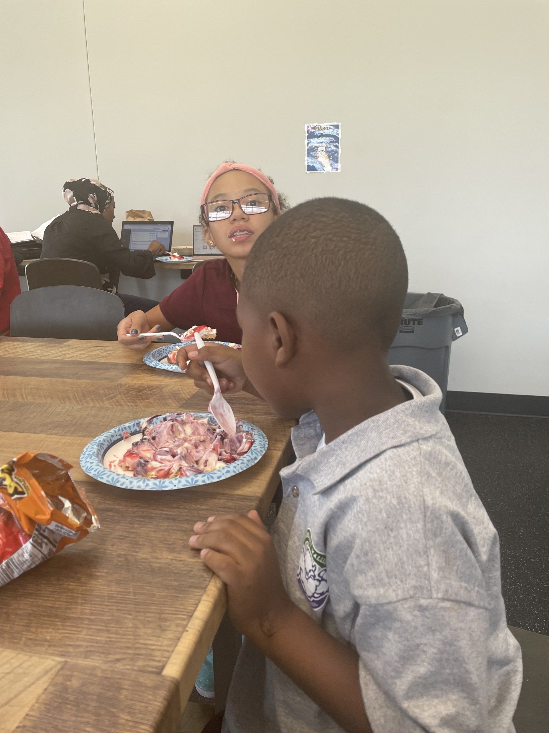 Boy wearing gray shirt