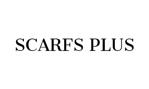 A black and white logo for scarfs plus on a white background.