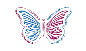 A butterfly with the words compound of compassion around it