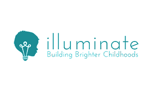 The logo for illuminate building brighter childhoods has a light bulb on it.
