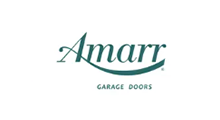 Amarr garage doors logo in teal and black on a white background