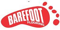 Barefoot Flooring logo with red footprint graphic on a white background